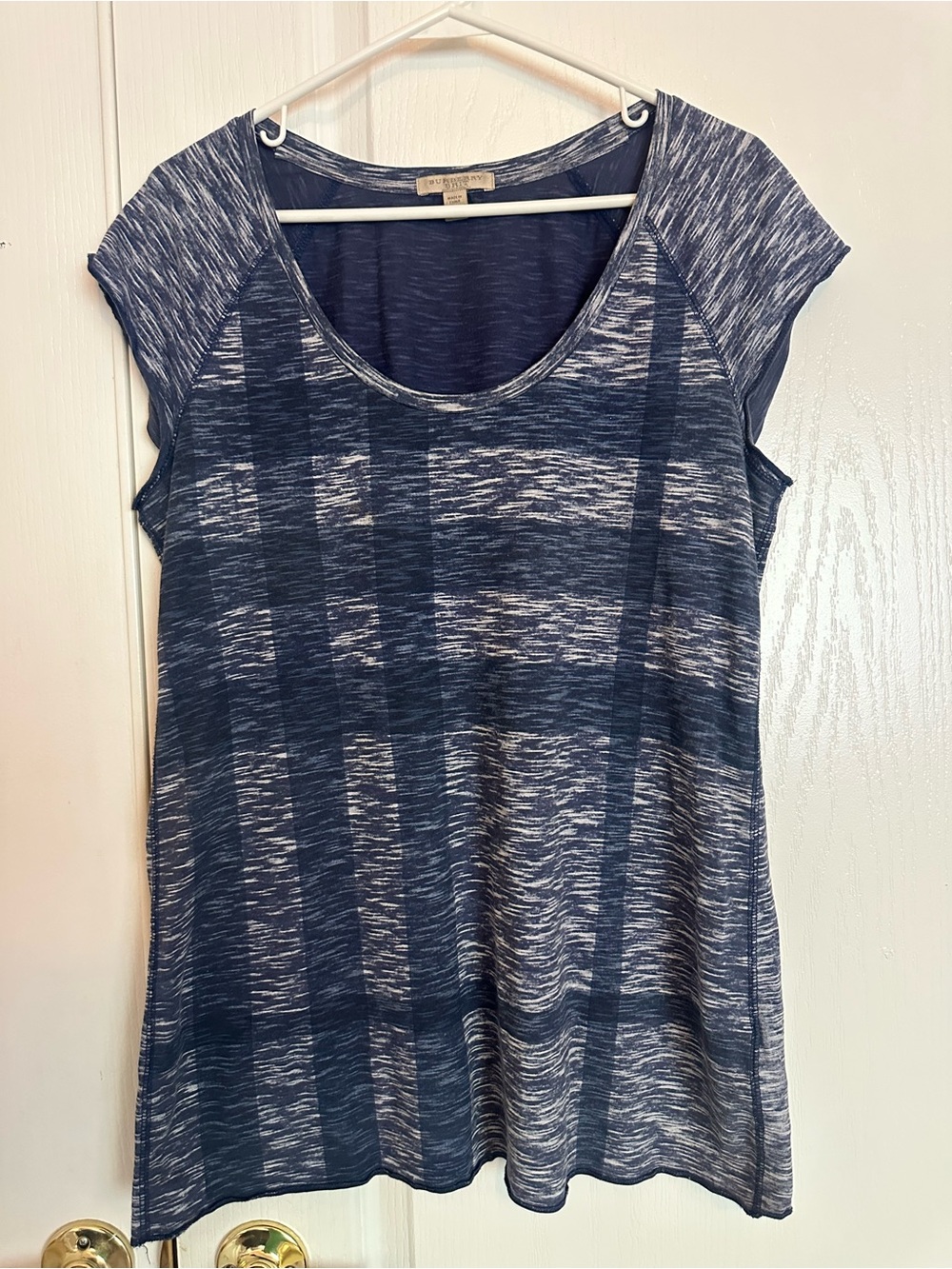 Burberry Brit Navy Blue 100% Cotton Check Print Top